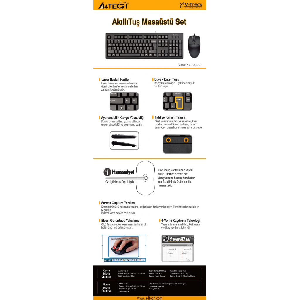A4-Tech KM-72620D USB Standart Türkçe Q Klavye/Mouse Set