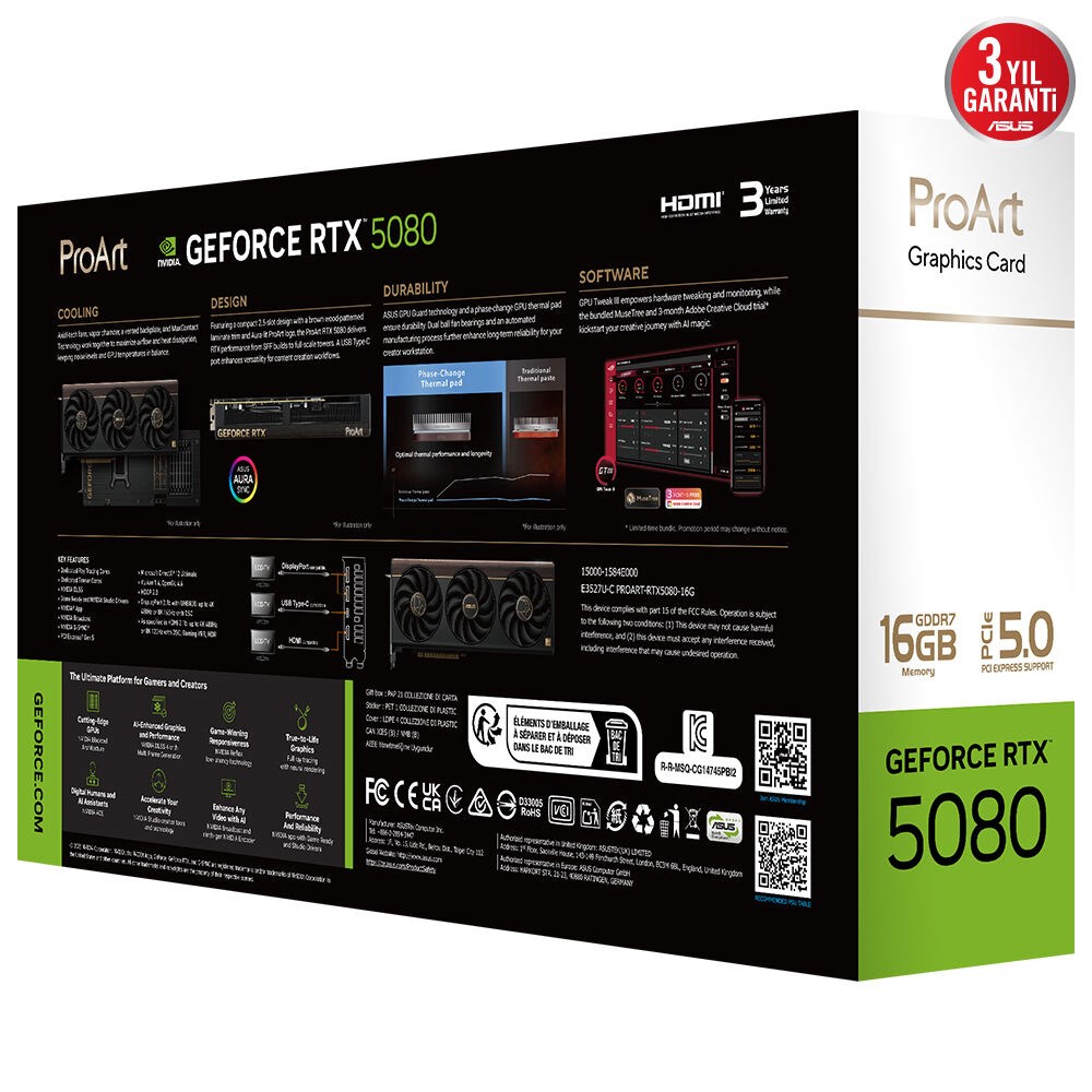 ASUS 16GB PROART RTX5080-O16G GDDR7 256bit HDMI DP PCIe 5.0
