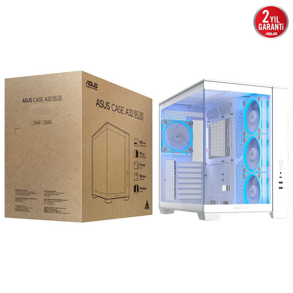 ASUS A32 PLUS TG ARGB Gaming Mid-Tower PC Kasası Beyaz / 90DC00S3-B19000