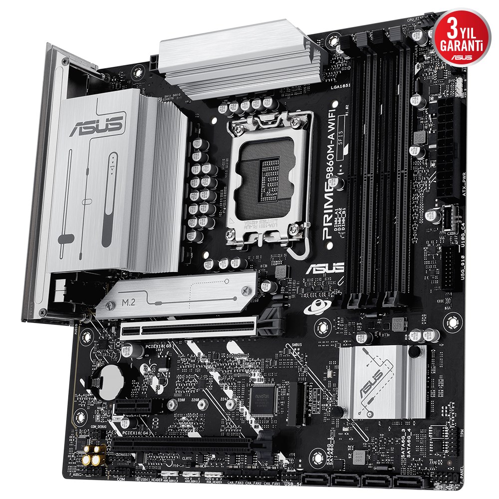 ASUS PRIME B860M-A WIFI 4x DDR5 DP/HDMI 2x M.2 1x 2.5GLAN/WIFI/BT USB3.2 1851P ANAKART