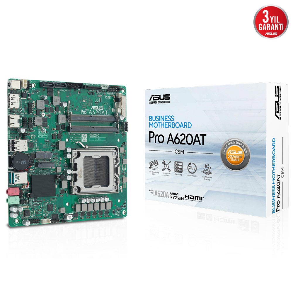 ASUS PRO A620AT- CSM DDR5 HDMI-DP PCIE 4.0 AM5 mATX Kurumsal Anakart