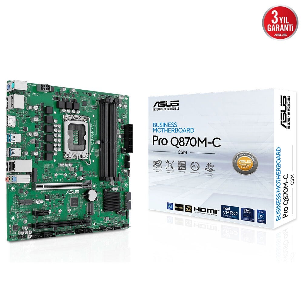 ASUS PRO Q870M-C-CSM DDR5 HDMI-DP TYPEC PCIE 5.0 1851p mATX vPRO Destekli Kurumsal Anakart /  90MB1KEP-M0EAYC
