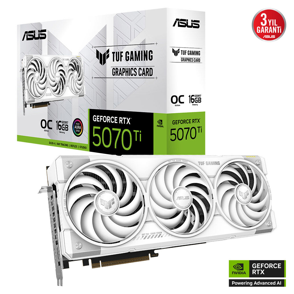 ASUS TUF-RTX5070TI-O16G-WHITE-GAMING, 16Gb, 256Bit, GDDR7, 2xHDMI, 3xDP GAMING Ekran Kartı