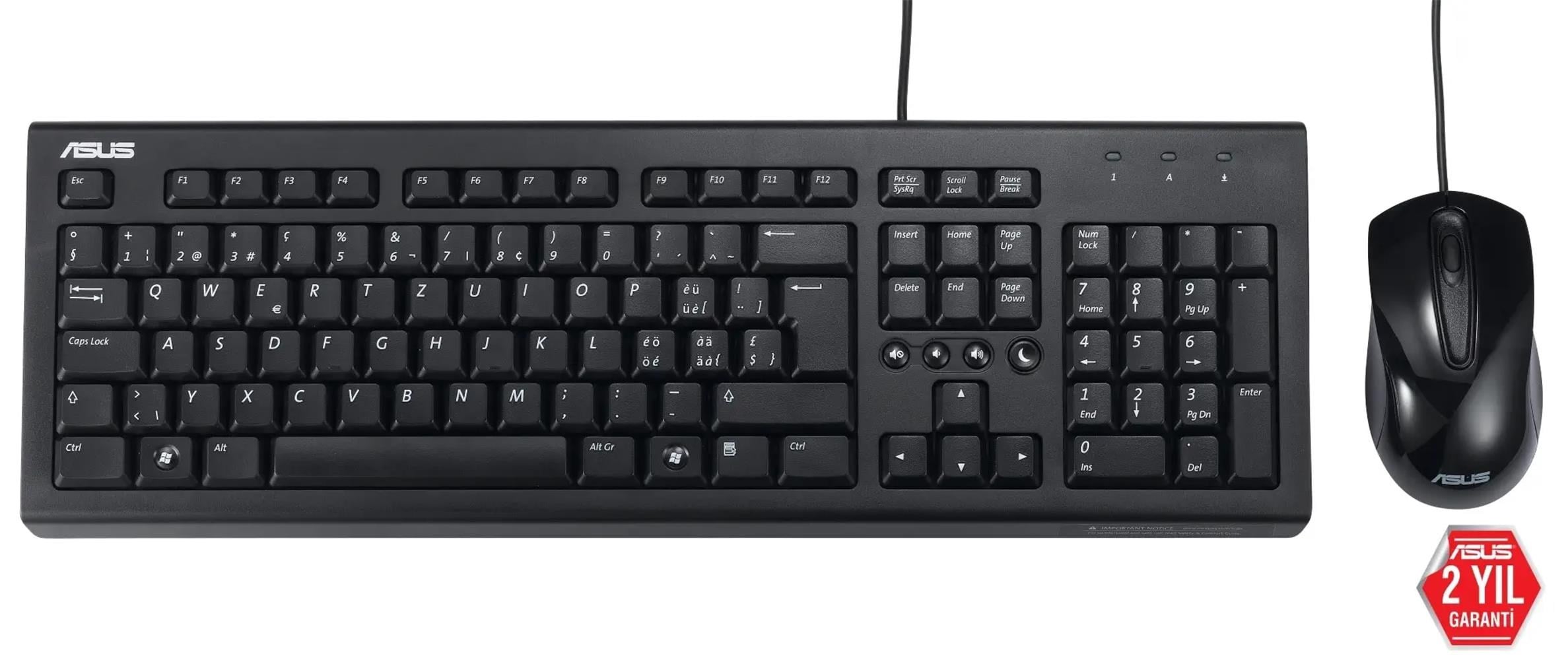 Asus U2000 Q Türkçe 1000DPI USB Siyah Kablolu Klavye Mouse Set - U2000-KBM-TR-Q