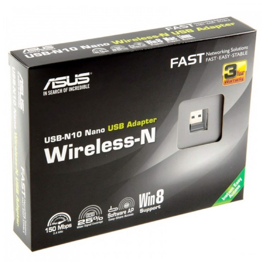 ASUS USB-N10 NANO, 150Mbps, 2.4GHz, USB2.0, WIRELESS ETHERNET
