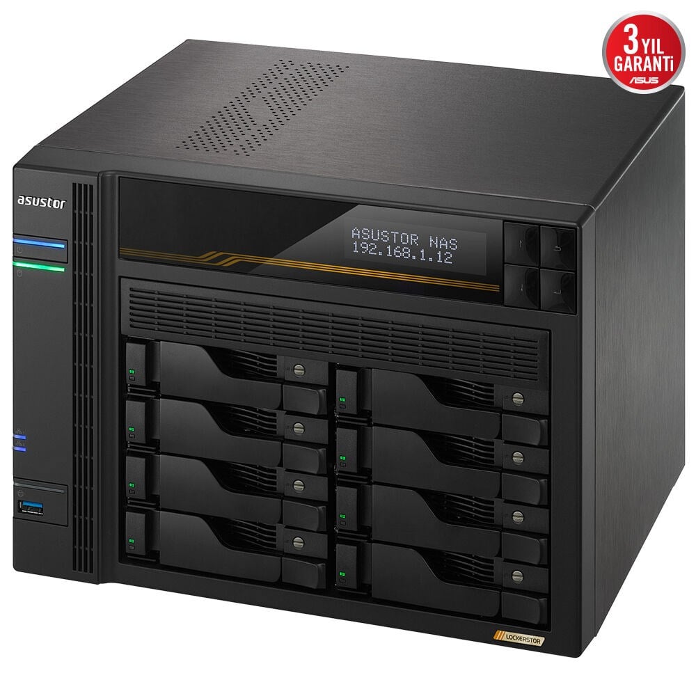 ASUSTOR 8diskli RYZEN V3C14-16GB DDR5 ECC RAM-2-10GbE Nas Server LOCKERSTOR 8 Gen3 AS6808T