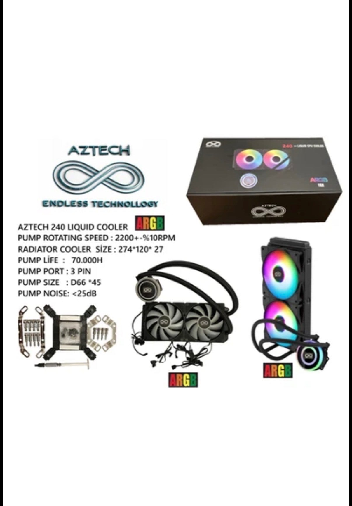 AZTECH LIQUID COOLING AZ240 - 1B AM5 - 1700P 240mm ARGB Fan Siyah Sıvı SoğutucuMb Teknoloji | AZTECH LIQUID COOLING AZ240 - 1B AM5 - 1700P 240mm ARGB Fan Siyah Sıvı SoğutucuAZTECHSoğutucular100.10.40.0171