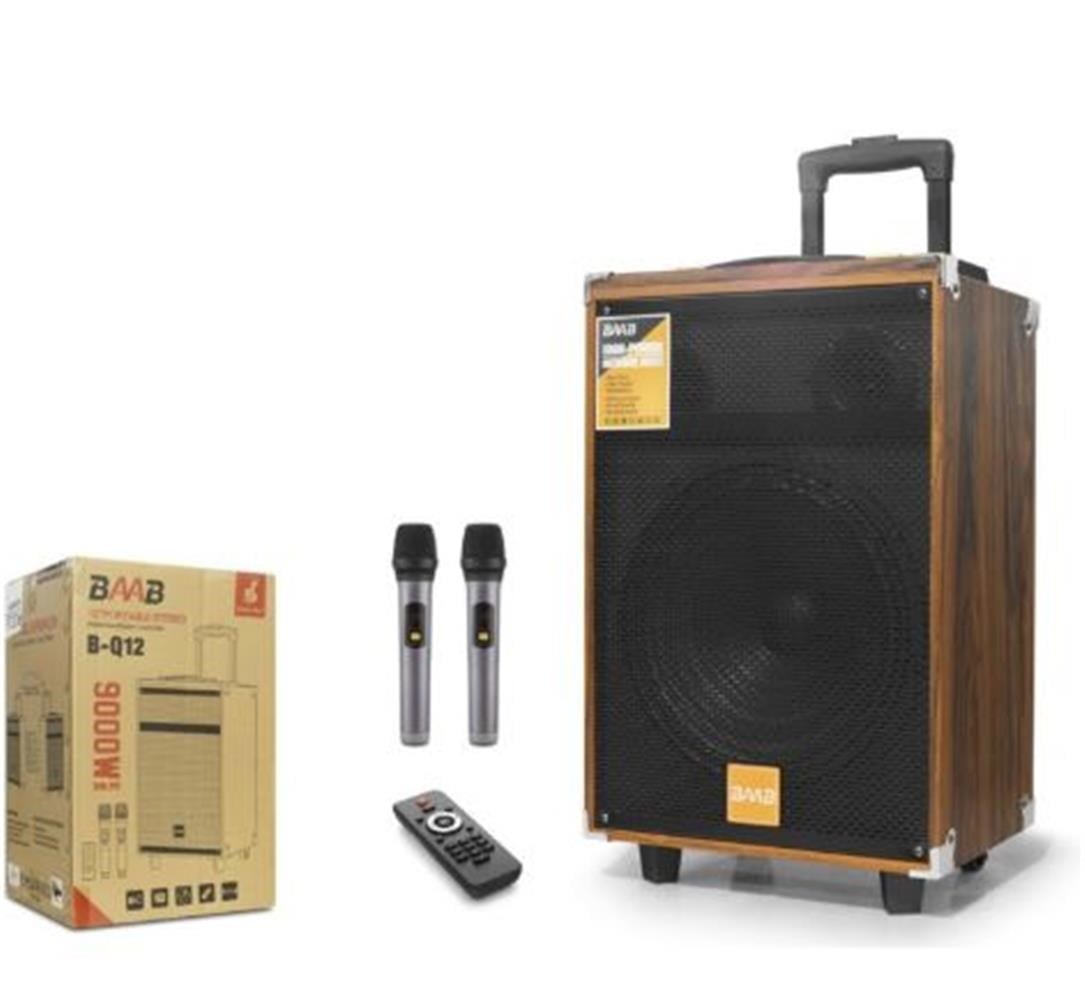 BAAB BQ12 Çift Karaoke Mikrofonlu Bluetooth Hoparlör FM Radyo 40W 12 İnç Kumandalı Ahşap