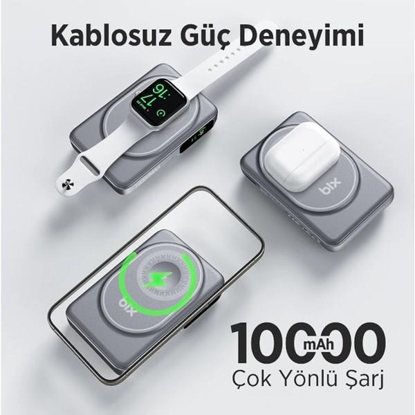 BİX 10000mAh TPB16-GR 6'SI 1 ARADA OLED EKRANLI Gri KABLOSUZ POWERBANK