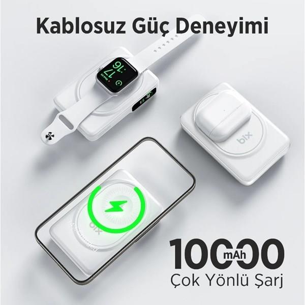 BİX 10000mAh TPB16-WE 6'SI 1 ARADA OLED EKRANLI Beyaz KABLOSUZ POWERBANK
