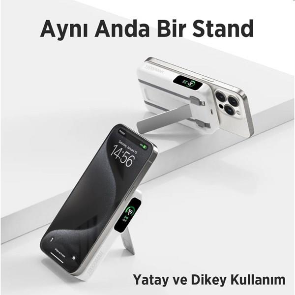 BİX 10000mAh TPB16-WE 6'SI 1 ARADA OLED EKRANLI Beyaz KABLOSUZ POWERBANK