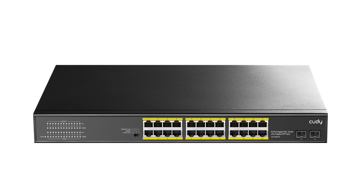 CUDY 24port PoE 300w 2-Uplink Gigabit Yönetilemez Switch GS1028PS2