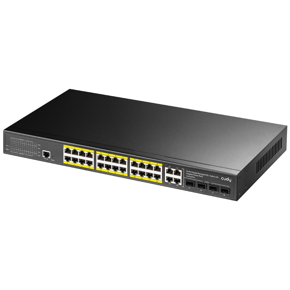 CUDY 24port PoE 300w 4-SFP 4-Uplink Gigabit Yönetilebilir Switch GS2028PS4-300W