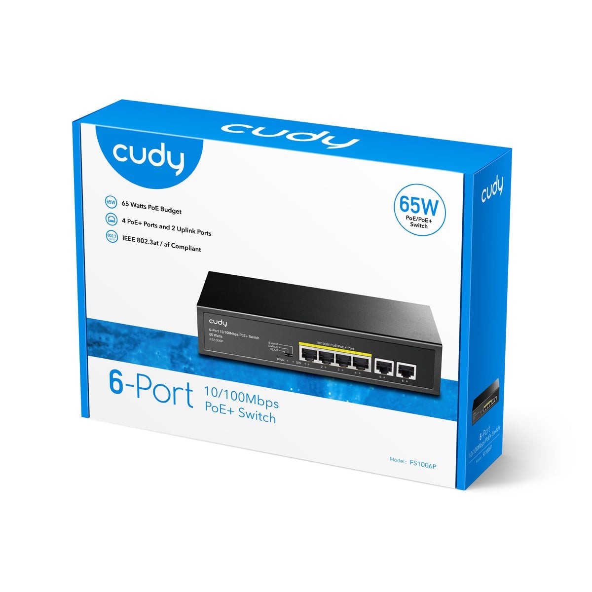 CUDY 6port / 4port PoE 60w 10/100 2-Uplink Yönetilemez Metal Switch FS1006P