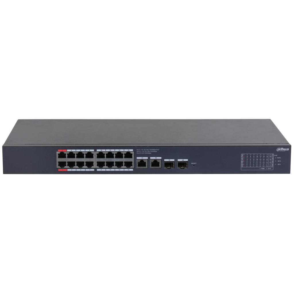 DAHUA CS4220-16GT-240, 16Port, Gigabit, 16 Port PoE, 240W, +2 Port Gigabit Uplink, +2 Port SFP Gigabit Combo, Cloud Yönetilebilir, Switch