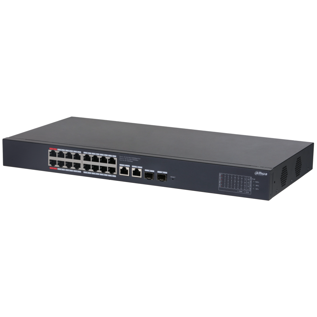 DAHUA CS4220-16GT-240, 16Port, Gigabit, 16 Port PoE, 240W, +2 Port Gigabit Uplink, +2 Port SFP Gigabit Combo, Cloud Yönetilebilir, Switch
