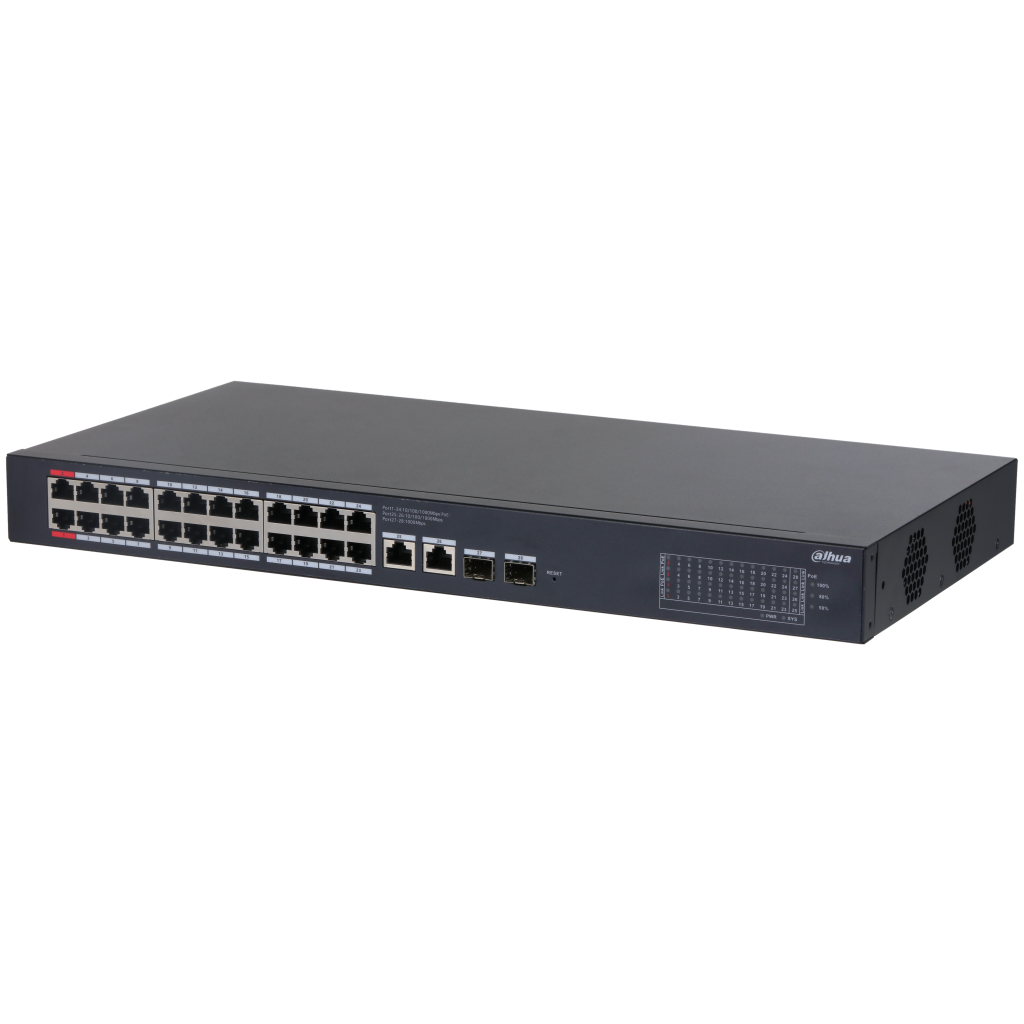 DAHUA CS4228-24GT-375 28Port, Gigabit, 24 Port PoE, 375W, +2 Port Uplink, +2 Port SFP Gigabit Combo, Cloud Yönetilebilir, Switch