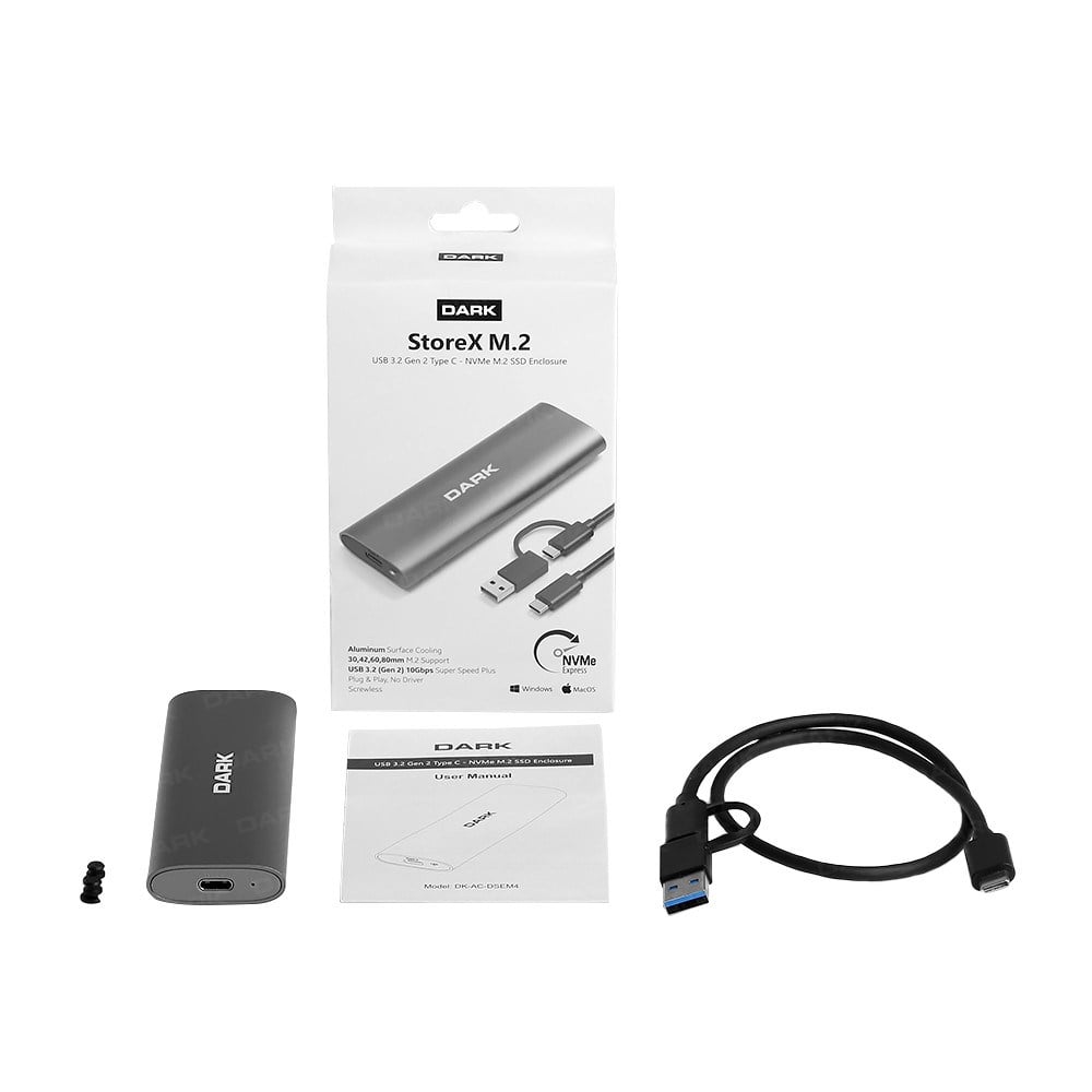 DARK Type-C DK-AC-DSEM4 NVMe M2 Alüminyum Harddisk Kutusu Siyah