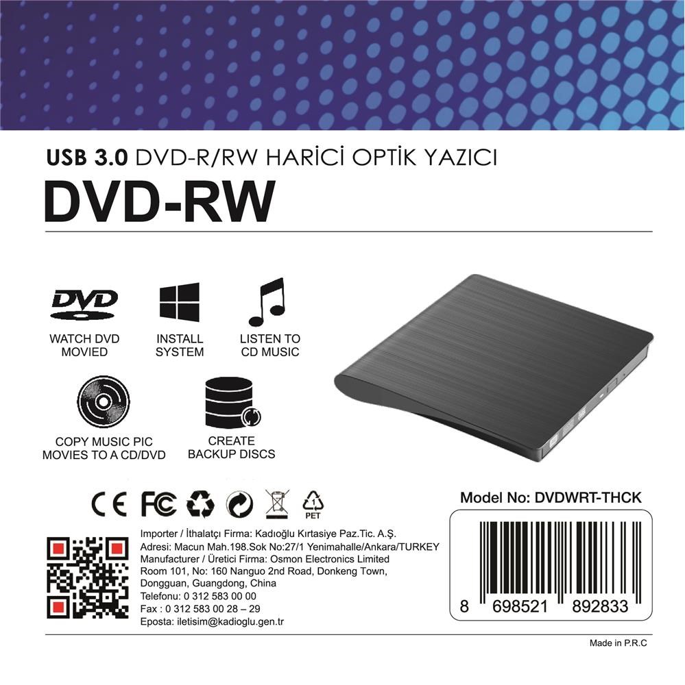 Elba DVDWRT-THCK Harici Dvdrw Thick, Siyah Dvd Yazıcı Writer