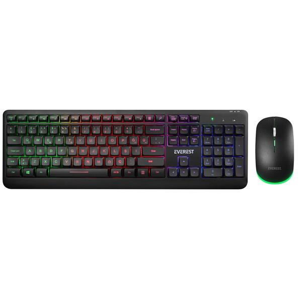 EVERST Q TR KM-1500 Siyah Kablosuz Rainbow Aydınlatmalı Q Multimedia Klavye + Mouse Set
