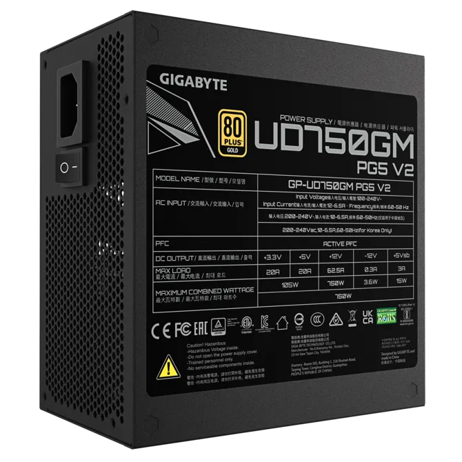 GIGABYTE 750W 80+GOLD GP-UD750GM PG5 V2 Tam Modüler Power Supply