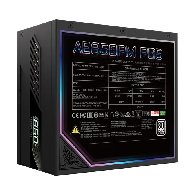 GIGABYTE 850W 80+PLATINIUM AORUS ELITE P850 GP-AE850PM PG5 Tam Modüler Power Supply