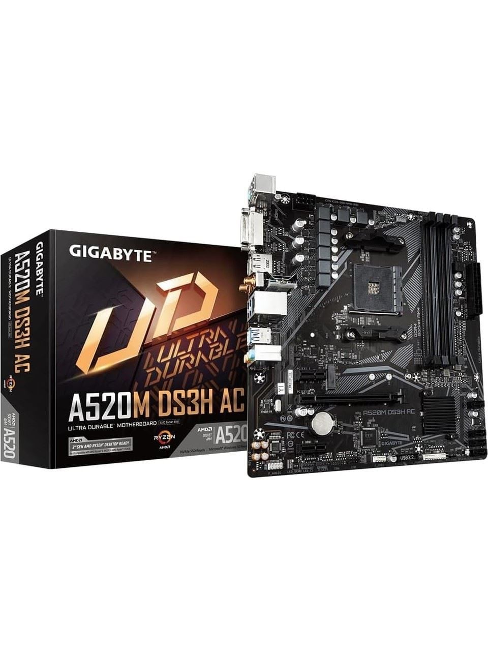 GIGABYTE A520M-DS3H DDR4 M2 PCIe NVME HDMI DVI DP PCIe 16X v3.0 AM4 mATX
