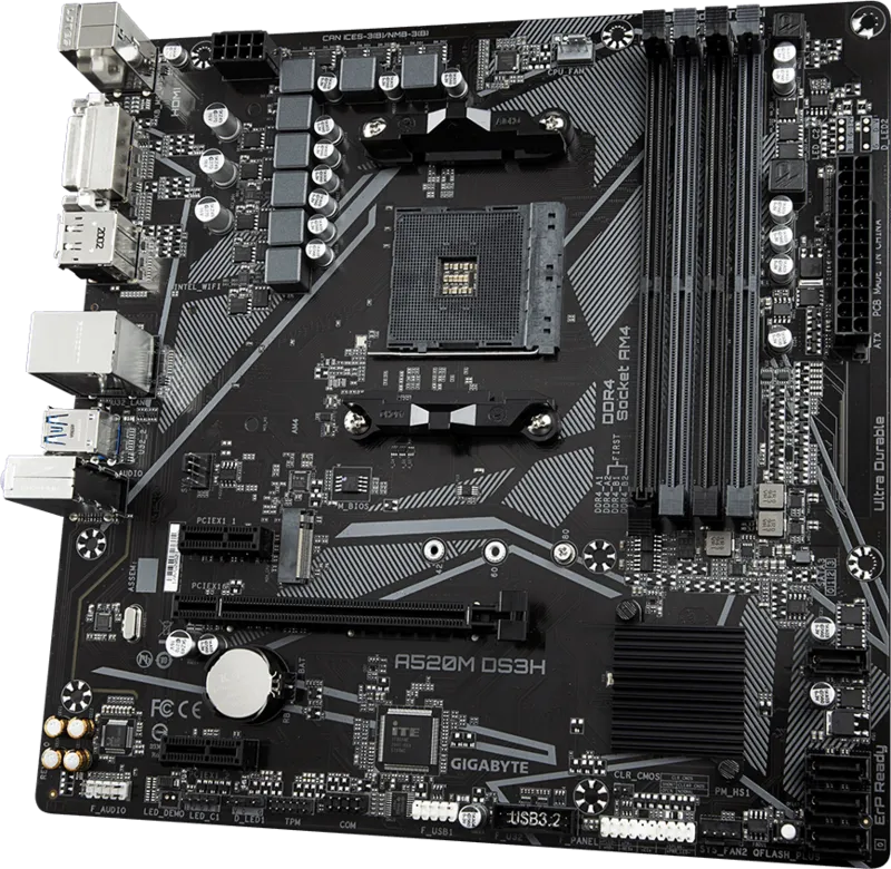 GIGABYTE A520M-DS3H DDR4 M2 PCIe NVME HDMI DVI DP PCIe 16X v3.0 AM4 mATX