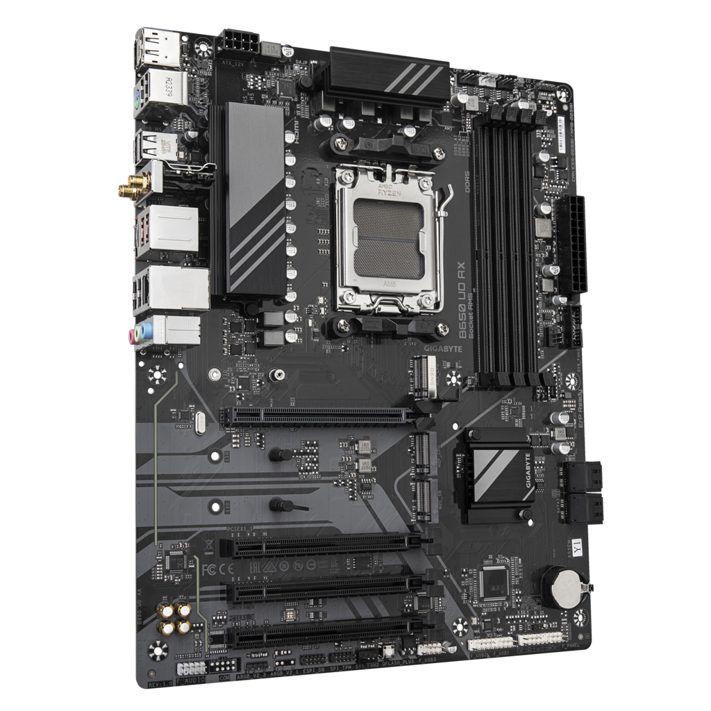 GIGABYTE B650 UD AX, 4xDDR5, 3xM.2, DP, HDMI, Type-C, Wi-Fi 6E, Bluetooth v5.3, AM5 Soket GAMING Anakart