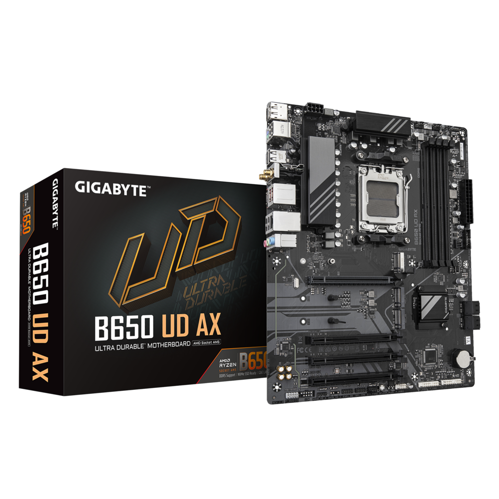 GIGABYTE B650 UD AX, 4xDDR5, 3xM.2, DP, HDMI, Type-C, Wi-Fi 6E, Bluetooth v5.3, AM5 Soket GAMING Anakart