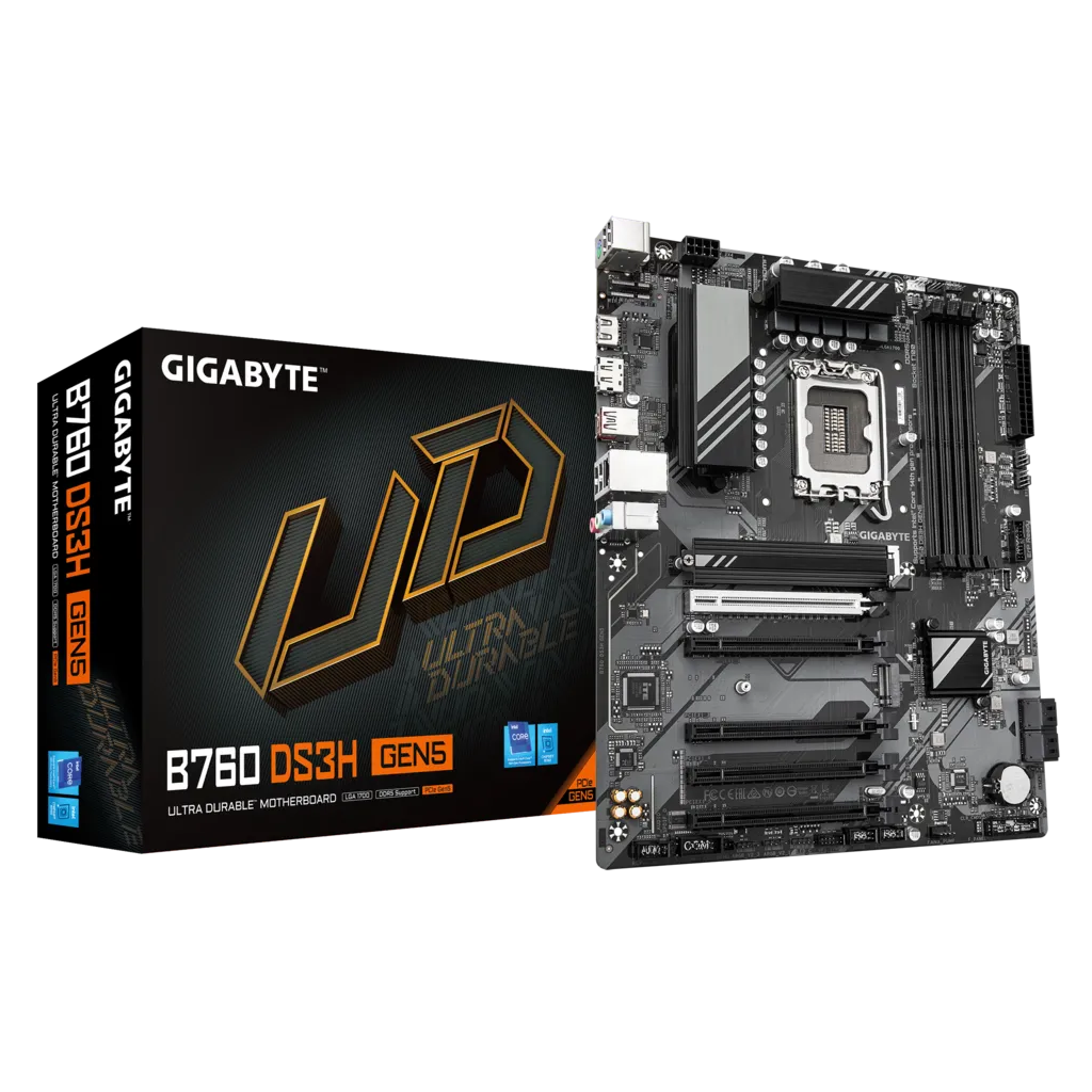 GIGABYTE B760 DS3H GEN5, 4xDDR5, 2xM.2, DP, HDMI, Type-C, 13-14.Nesil, LGA1700 Soket, Anakart