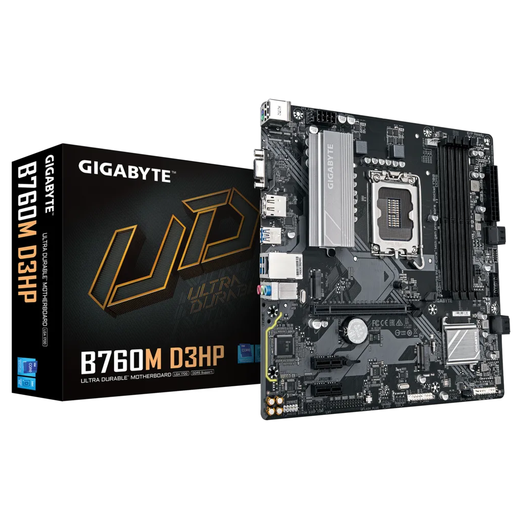 GIGABYTE B760M D3HP DDR5, 4xDDR5, 2xM.2, DP, HDMI, VGA, 12-13.14.Nesil, LGA1700 Soket, Anakart