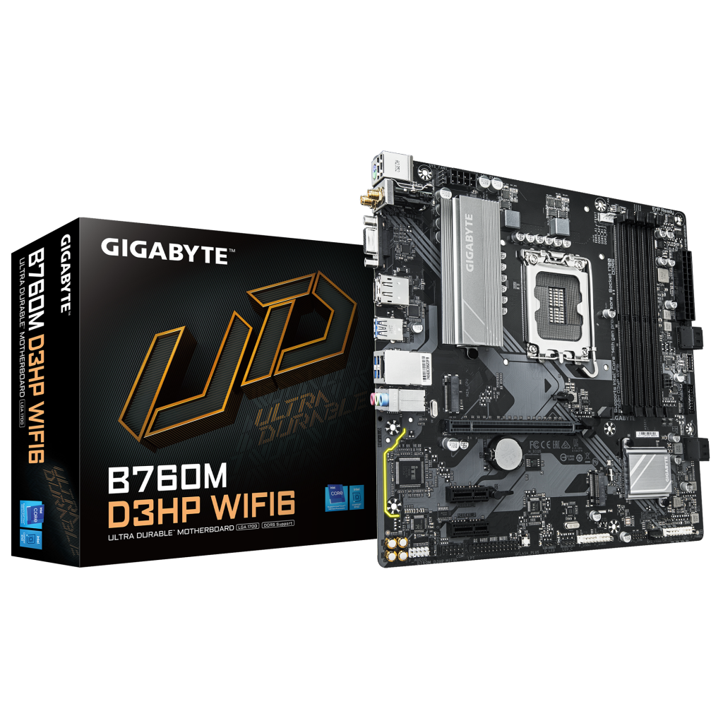 GIGABYTE B760M D3HP WIFI6, 4xDDR5, 2xM.2, DP, HDMI, VGA, Wi-Fi 6E, Bluetooth v5.3, 12-13.14.Nesil, LGA1700 Soket, Anakart
