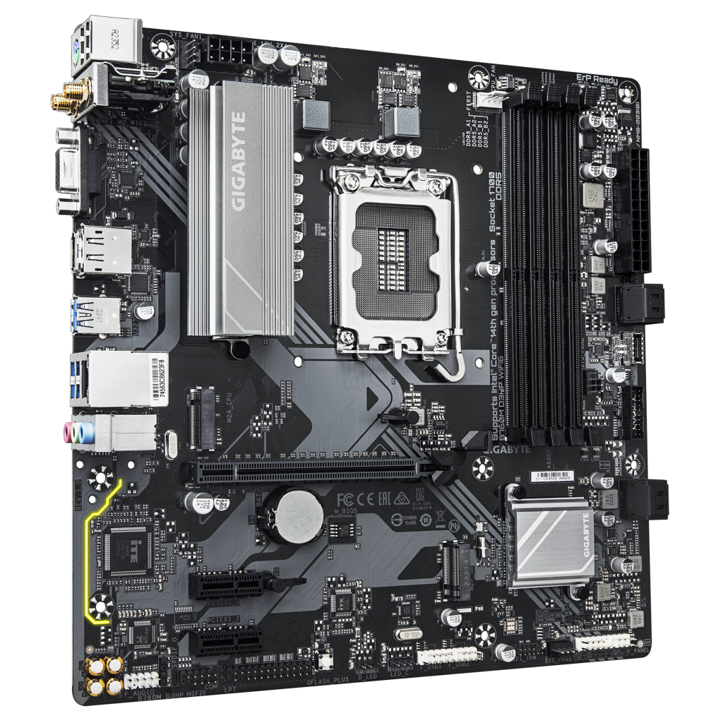 GIGABYTE B760M D3HP WIFI6, 4xDDR5, 2xM.2, DP, HDMI, VGA, Wi-Fi 6E, Bluetooth v5.3, 12-13.14.Nesil, LGA1700 Soket, Anakart