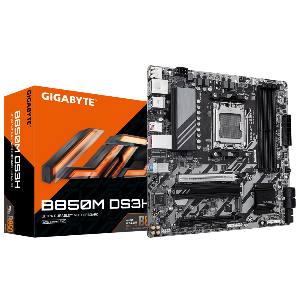 GIGABYTE B850M DS3H, 4xDDR5, 2xM.2, 2xDP, HDMI, Type-C, AM5 Soket GAMING Anakart