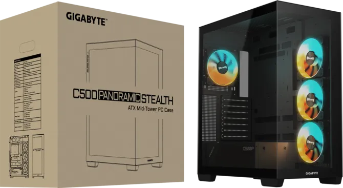 GIGABYTE C500 Panoramic Stealth Ön ve Yan Paneli Temperli Cam 4x ARGB Fanlı Gizli Konnektör Uyumlu Siyah Mid Tower Kasası