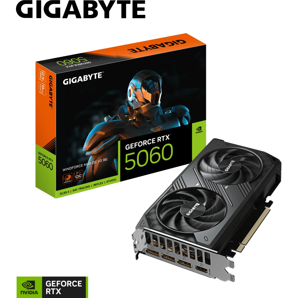 GIGABYTE GV-N5060WF2MAX OCV2-8GD, RTX5060, WINDFORCE MAX OCV2, 8Gb, GDDR7, 128BIT, 2 Fanlı, 1xHDMI, 3xDP, GAMING Ekran KARTI