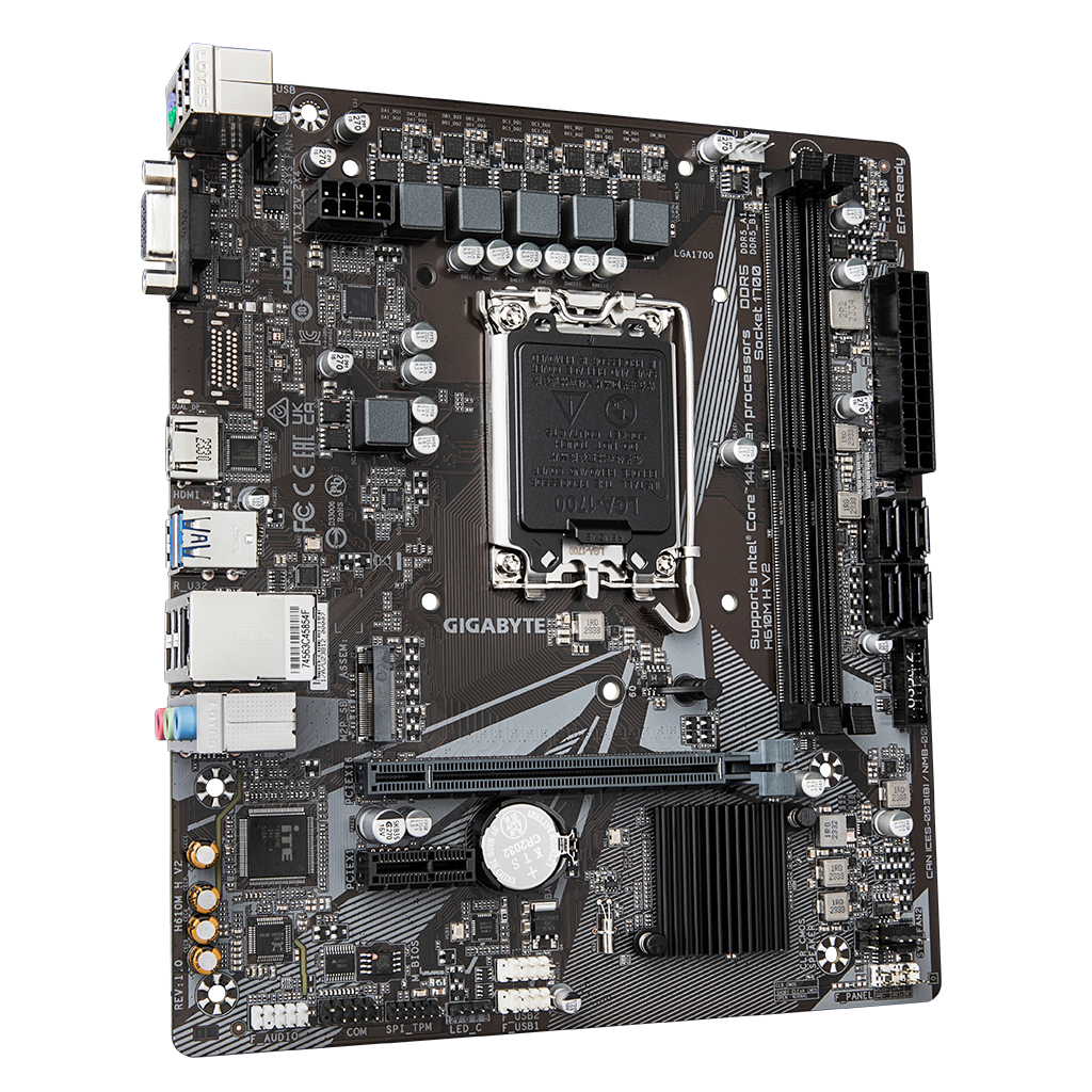 GIGABYTE H610M H V2, rev.1.0, 5600MHz, 2xDDR5,  M.2, D-SUB, HDMI, 12-13.14.Nesil, LGA1700 Soket, Anakart