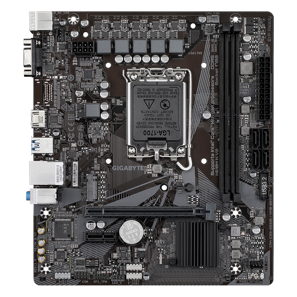 GIGABYTE H610M H V2, rev.1.0, 5600MHz, 2xDDR5,  M.2, D-SUB, HDMI, 12-13.14.Nesil, LGA1700 Soket, Anakart