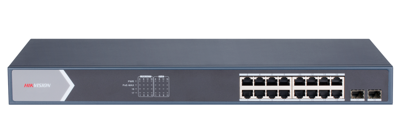 HIKVISION 16port PoE 150w 2-SFP Gigabit Yönetilemez Switch DS-3E0518P-E/M