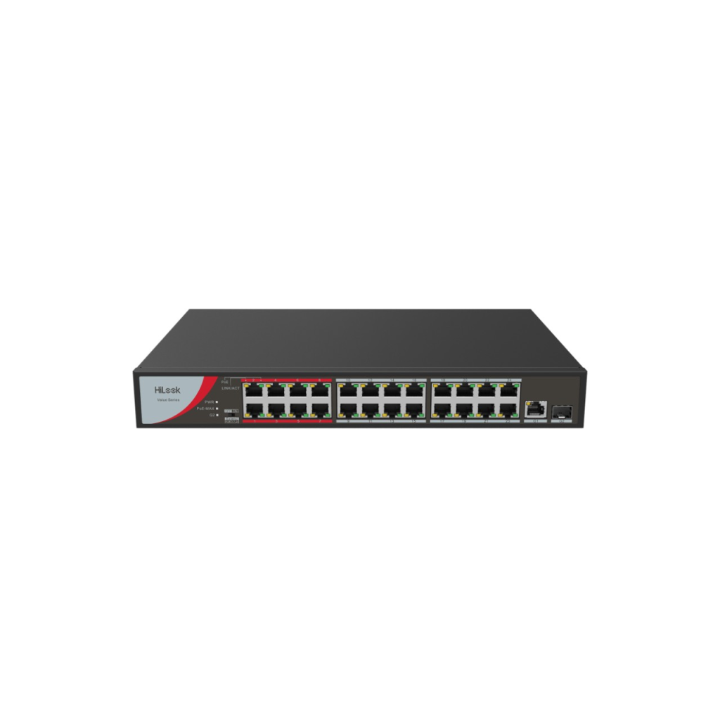 HILOOK NS-0326P-230(B), 26Port, Megabit, 24 Port PoE, 230W, +1 Port GigaBit, +1 Port GigaBit SFP, Long Range 250Metre, Yönetilemez, Masaüstü Switch