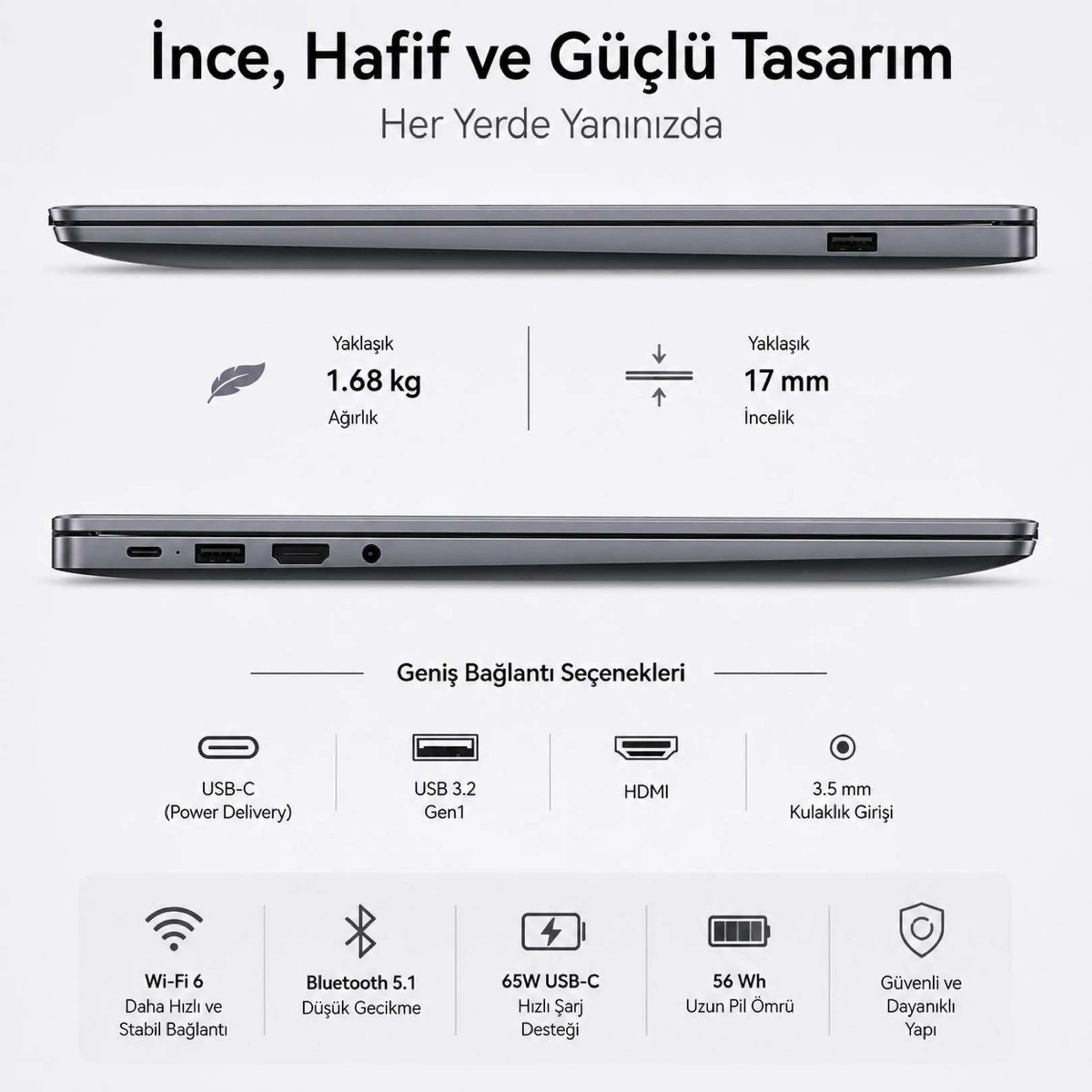 HUAWEI MateBook D16 MCLG-W5611D IPS WUXGA Intel Core i5-13420H 16 GB RAM 1 TB SSD 16 inç FreeDOS Laptop GriHuaweiNotebookB07534