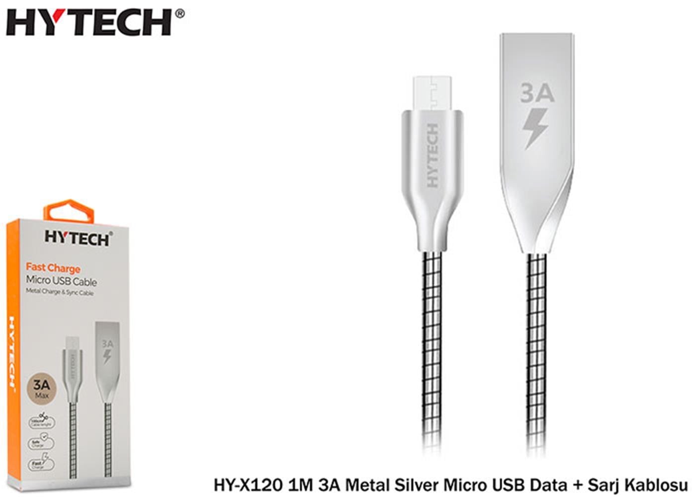 Hytech HY-X120 1M 3A Metal Silver Micro USB Data
