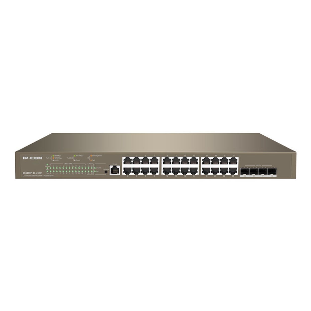 IP-COM IP-G5328XP-24-410W 24 PORT 10/100/1000 24 PORT POE 4X10G SFP 370W LAYER 3 YÖNETİLEBİLİR RACK MOUNT SWITCH