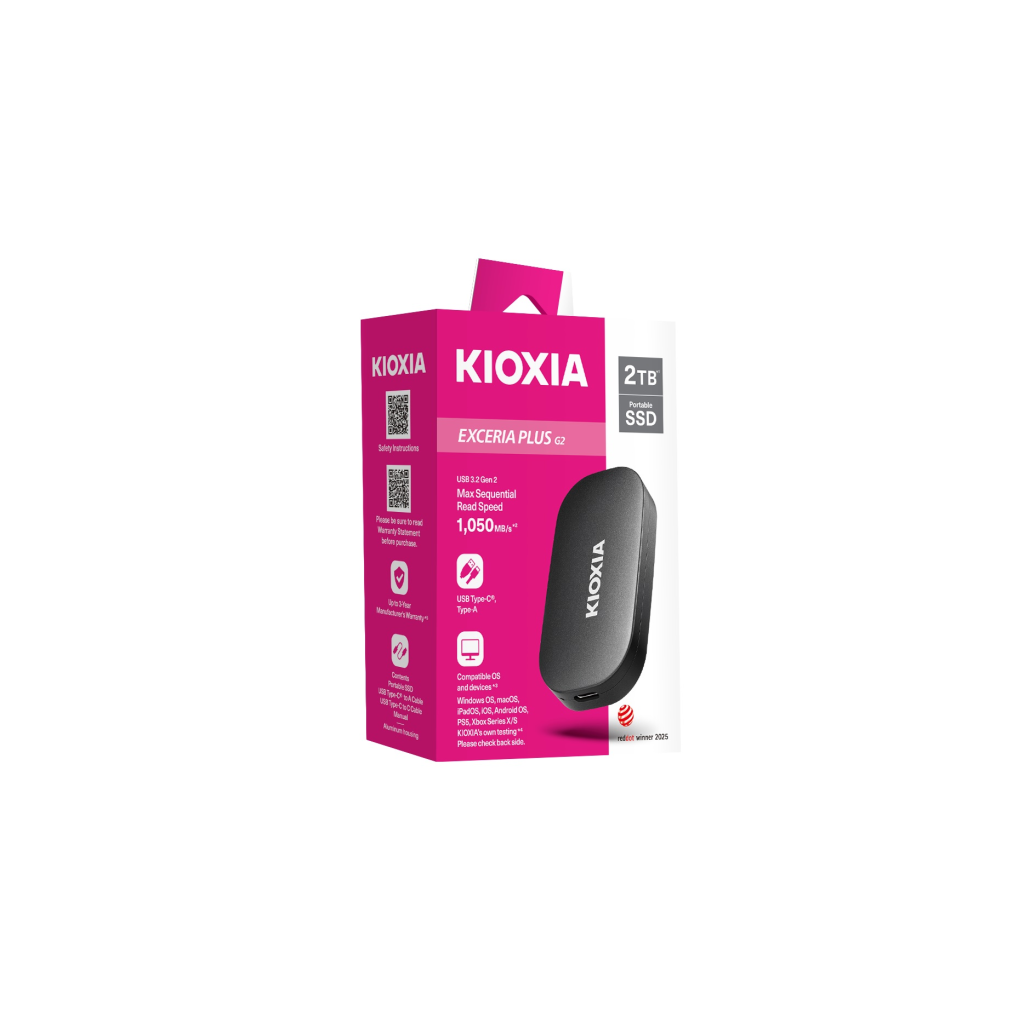KIOXIA EXCERIA PLUS, LXD20K002TG8, 2TB, 1050/1000, Gen2, USB 3.2, Taşınabilir Harici SSD