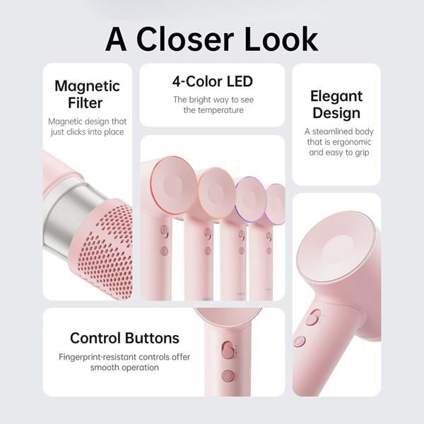 LAIFEN SE Pembe 1500W 2 Başlıklı Yüksek Hızlı Saç Kurutma Makinesi