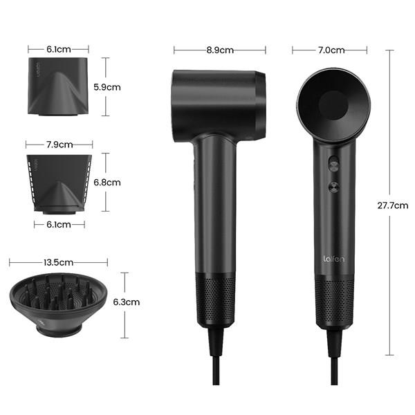 LAIFEN Swift Siyah 1600W 3 Başlıklı Yüksek Hızlı Saç Kurutma Makinesi