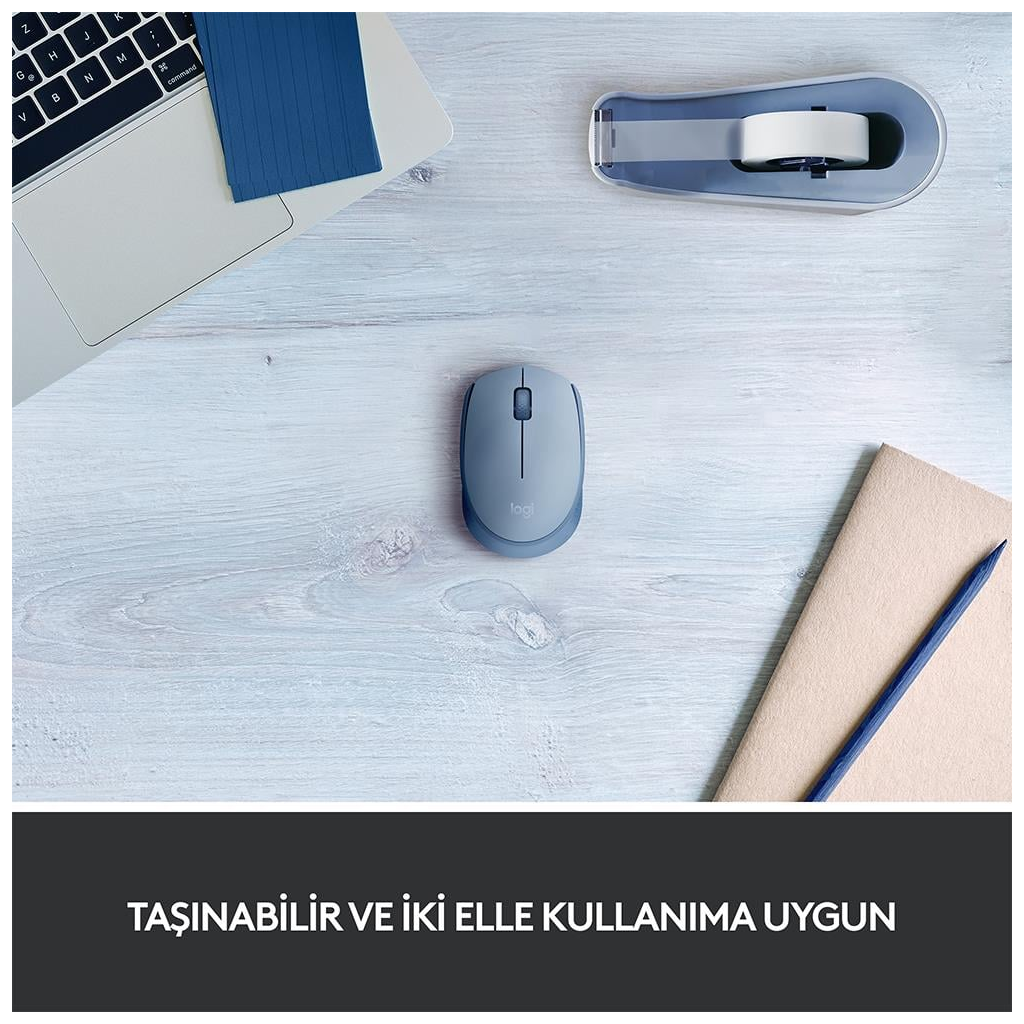 LOGITECH 910-006866, M171 BlueGrey, USB Nano 2,4G Kablosuz, 1000dpi, Optik, 3 Tuşlu, 12ay Pil Ömrü, Mouse