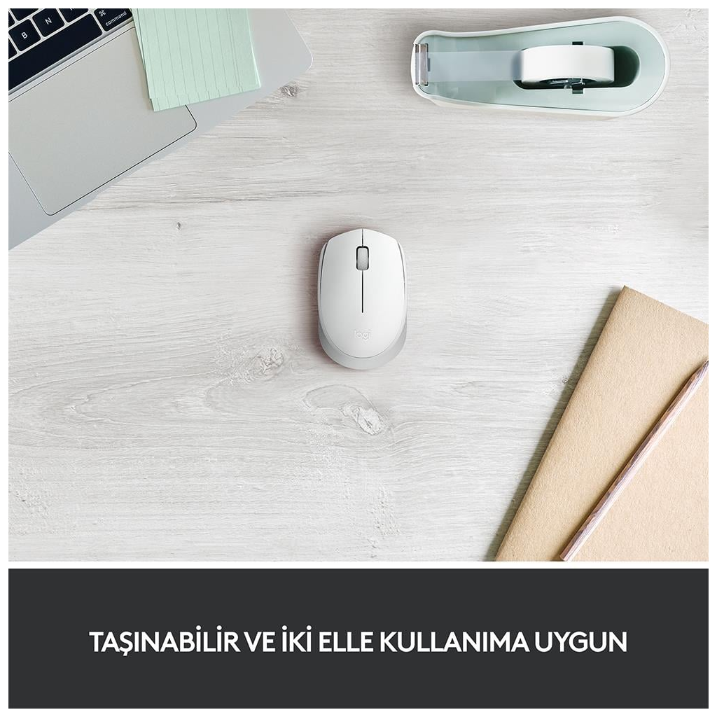 LOGITECH 910-006867, M171 White, USB Nano 2,4G Kablosuz, 1000dpi, Optik, 3 Tuşlu, 12ay Pil Ömrü, Mouse
