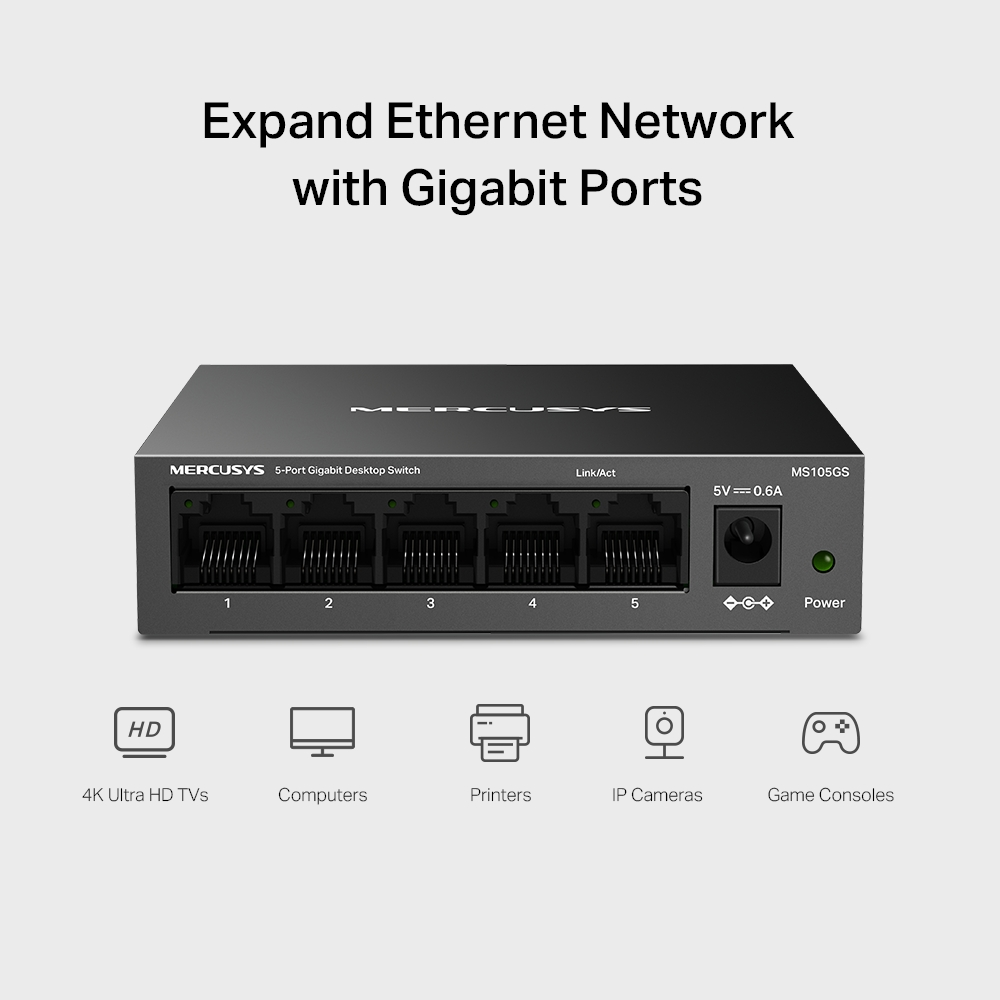 MERCUSY 5port Gigabit Yönetilemez Switch MS105GS